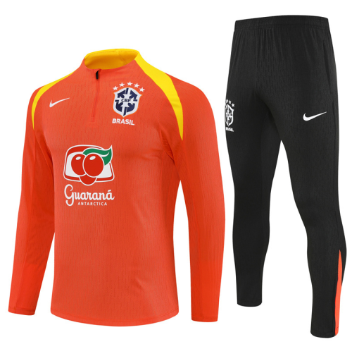 2526 Brasil orange color Brazil Brasile Tracksuit Zip Training Kit chandal survetement