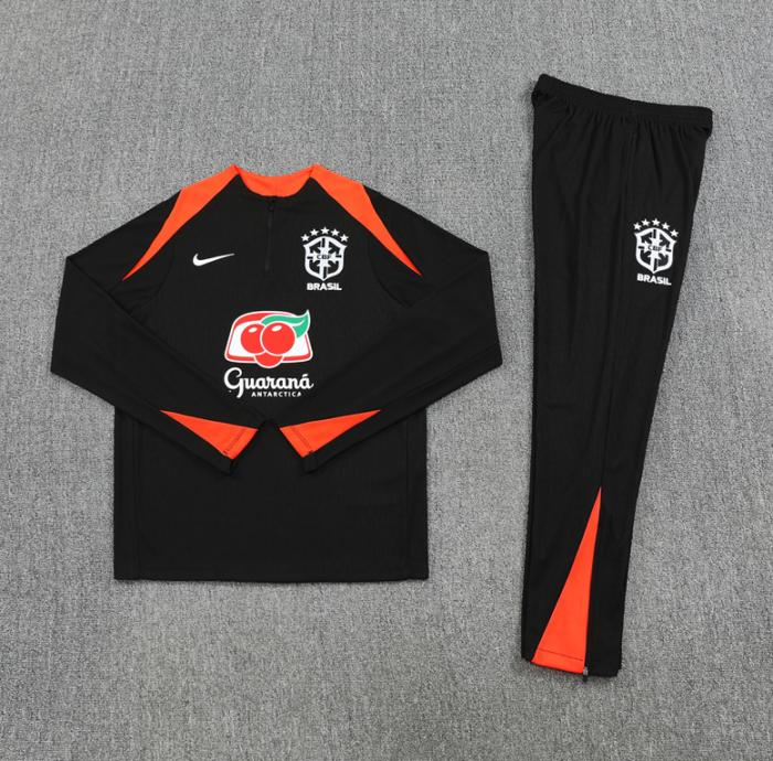 2526 Brasil Black Brazil Brasile Tracksuit Zip Training Kit chandal survetement