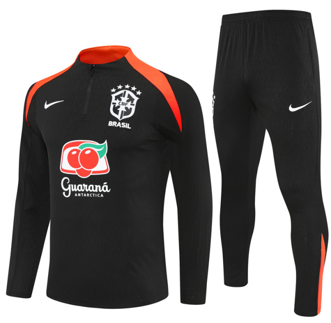2526 Brasil Black Brazil Brasile Tracksuit Zip Training Kit chandal survetement