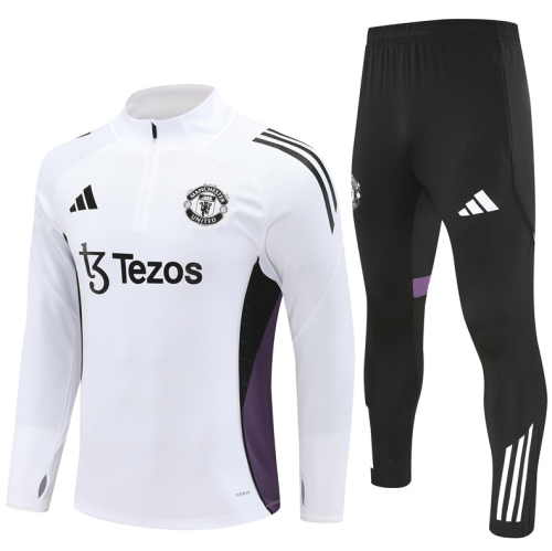 2526 Manchester United White football tracksuit Quater Zip Training Kit
