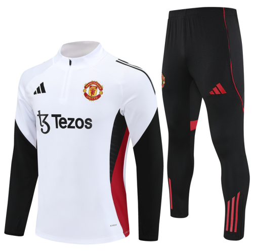 2526 Manchester United White football tracksuit Quater Zip Training Kit ManchesterUnited