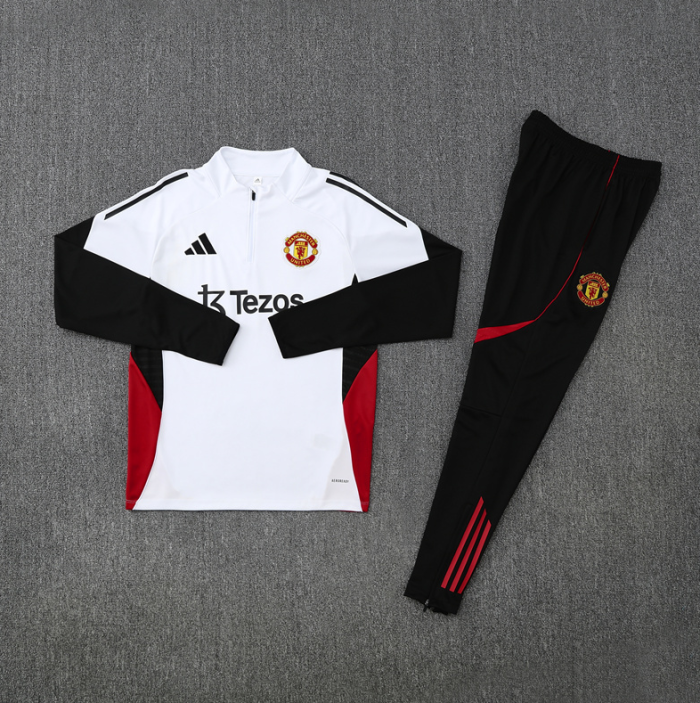2526 Manchester United White football tracksuit Quater Zip Training Kit ManchesterUnited