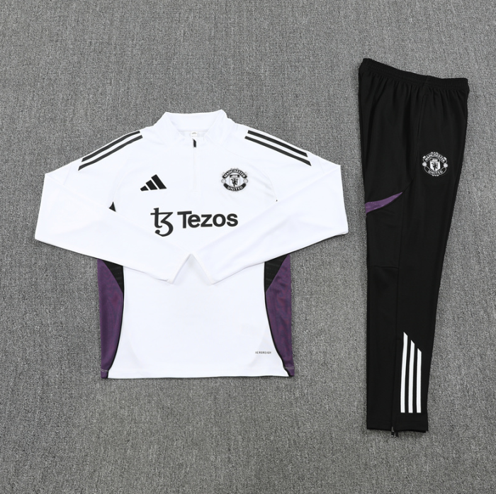 2526 Manchester United White football tracksuit Quater Zip Training Kit