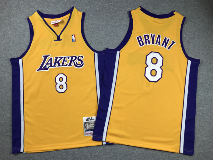 Los Angeles Lakers Kids Jersey Yellow V-neck Vintage 90s NO.8 BRYANT